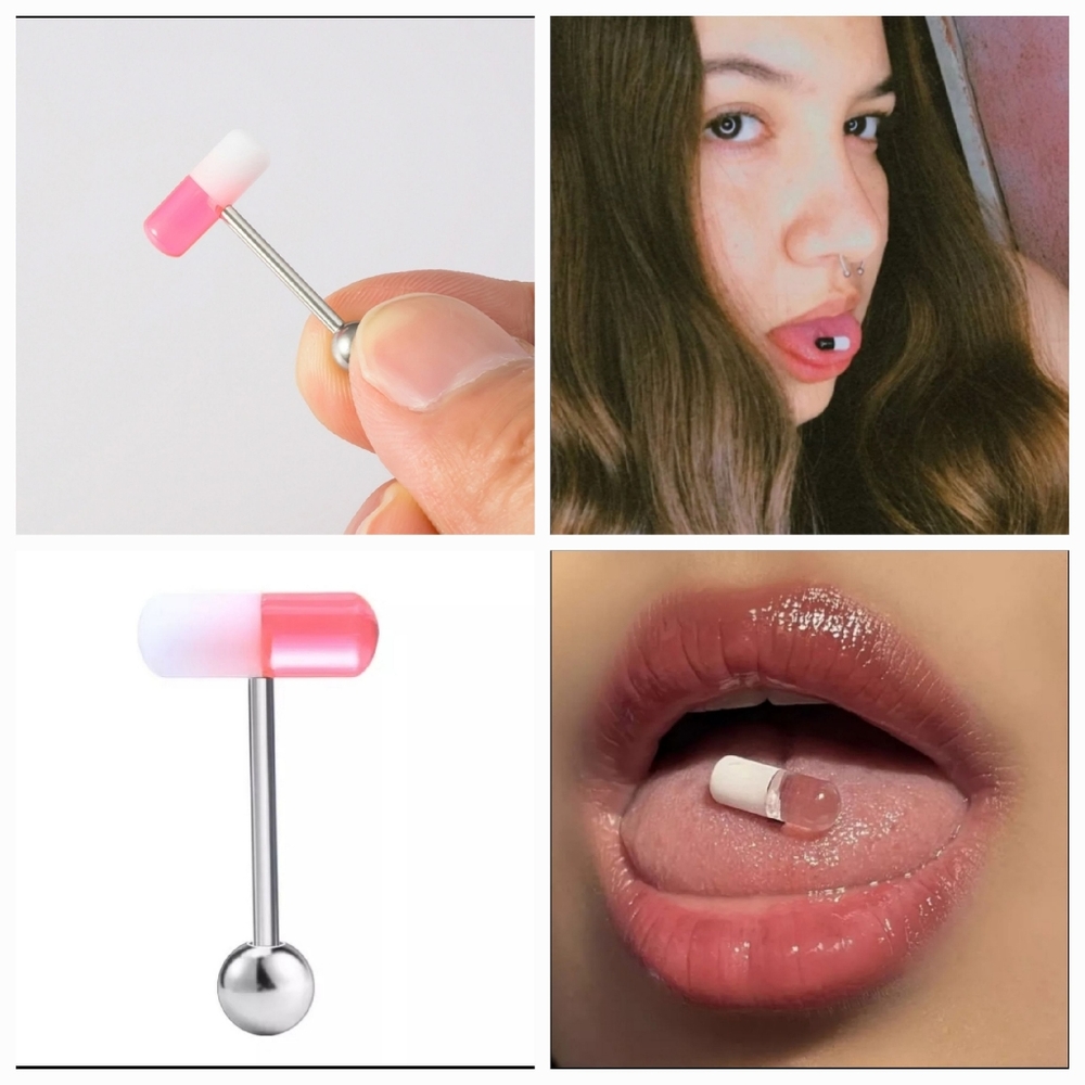 Hot Pink Happy Pill Nurse Tongue Ring